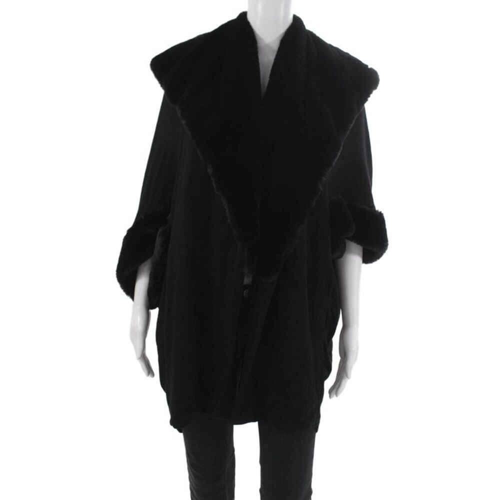 Capote Womens Black Basic Cape Jacket 3/4 Sleeve Button Rayon Spandex Size M
